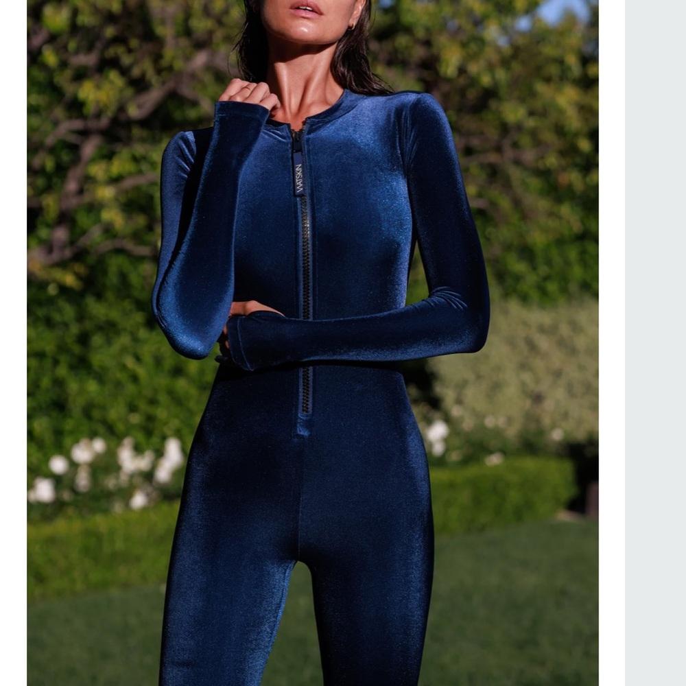 Watskim- Lois Catsuit In Deep Blue Velvet